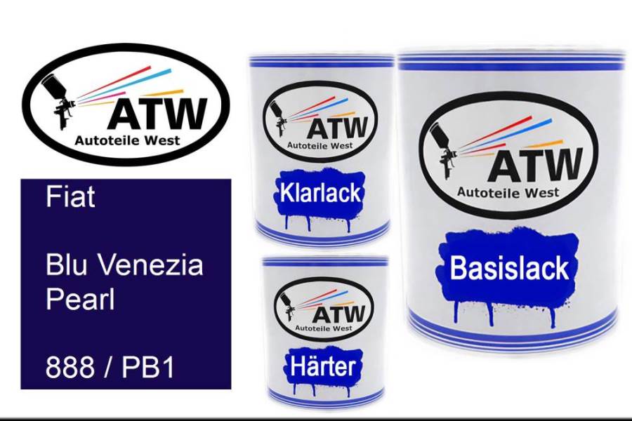 Fiat, Blu Venezia Pearl, 888 / PB1: 1L Lackdose + 1L Klarlack + 500ml Härter - Set, von ATW Autoteile West.